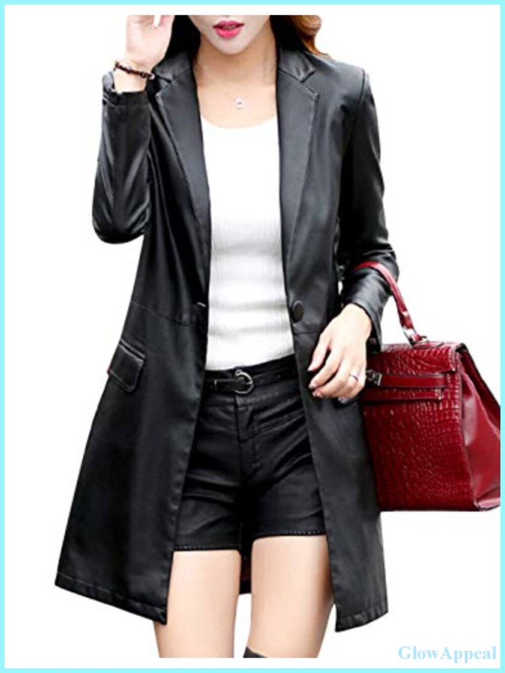 PU Faux Leather Jacket Casual Long Trench Coat Outerwear